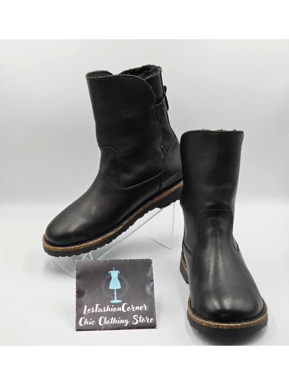 NWT Birkenstock Wo's Black Leather Uppsala Shearling Boots Sz 7.5 Men's 5 2742